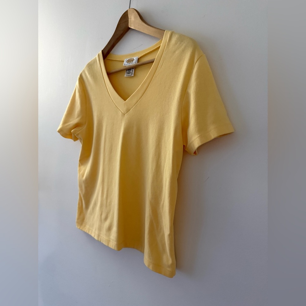 Talbots Petite Medium PM Yellow V-Neck T-Shirt Short Sleeve Cotton Blend Vintage - Picture 3 of 6